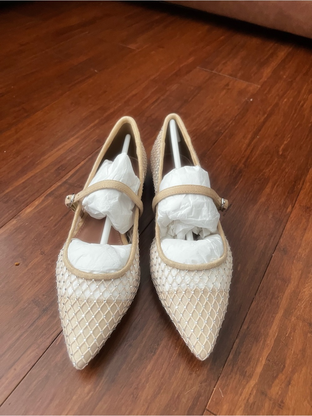 Paolo Cream Mesh Pointed Mary Jane Flats